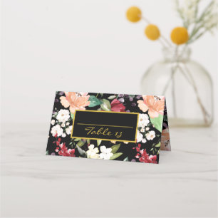  Table Number   Welcome Elegant Black Gold Floral  Place Card