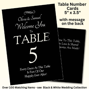 Table Number - with Welcome Message  Black White 