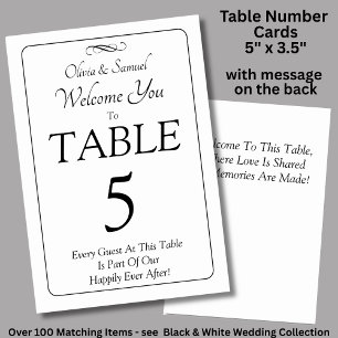 Table Number - with Welcome Message  Black White 
