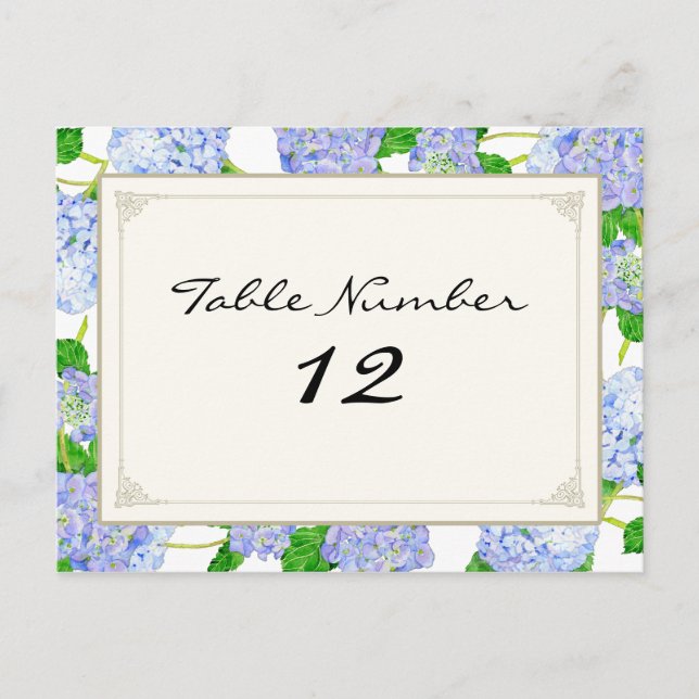 Table Numbers Blue Hydrangea Lace Floral Formal Postcard (Front)