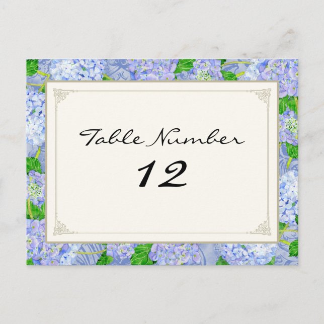 Table Numbers Blue Hydrangea Lace Floral Formal Postcard (Front)