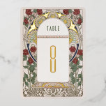Table Numbers Bougainvillea Burgundy Gold Wedding<br><div class="desc">Zazzle offers Foil cards with a minimum order of 5. Please note that you will receive the same table number 5 times when ordering. Art Nouveau Vintage Floral Burgundy & Gold Wedding Table numbers by Alphonse Mucha in a romantic and whimsical design using Real Gold Foil. Victorian flourishes complement classic...</div>