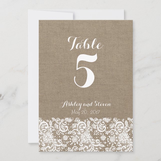 Table numbers for rustic wedding - burlap and lace (Front)