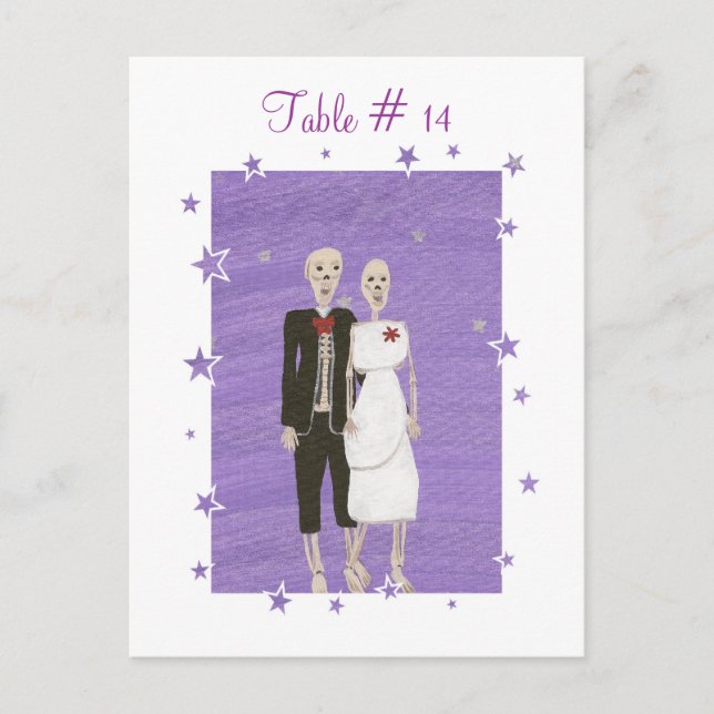 Table Numbers, Halloween Wedding Skeleton Couple Postcard (Front)