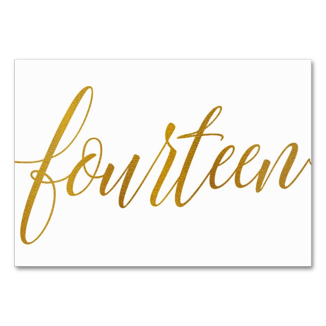 Table Numbers - Luxe Typography -Faux Gold Foil 14 (Front)