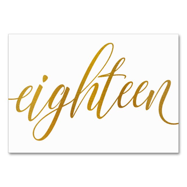 Table Numbers - Luxe Typography -Faux Gold Foil 18 (Front)