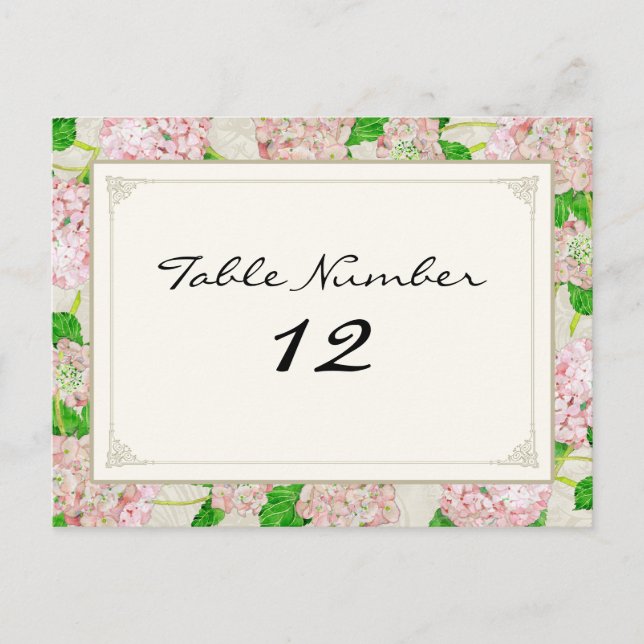 Table Numbers Pink Hydrangea Lace Floral Formal Postcard (Front)