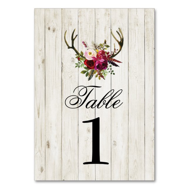 Table Numbers Wedding Antlers Stag Rustic Cards (Front)