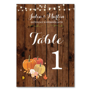 Table Numbers Wedding Pumpkin Rustic Wood Card