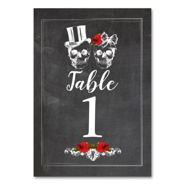 Table Numbers Wedding Sugar Skulls Rustic Cards (Front)
