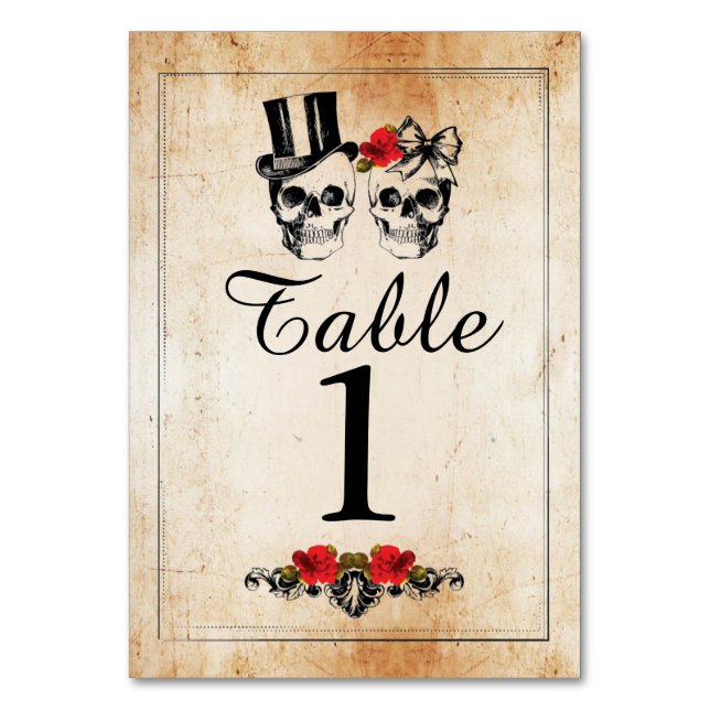 Table Numbers Wedding Sugar skulls Rustic Cards (Front)