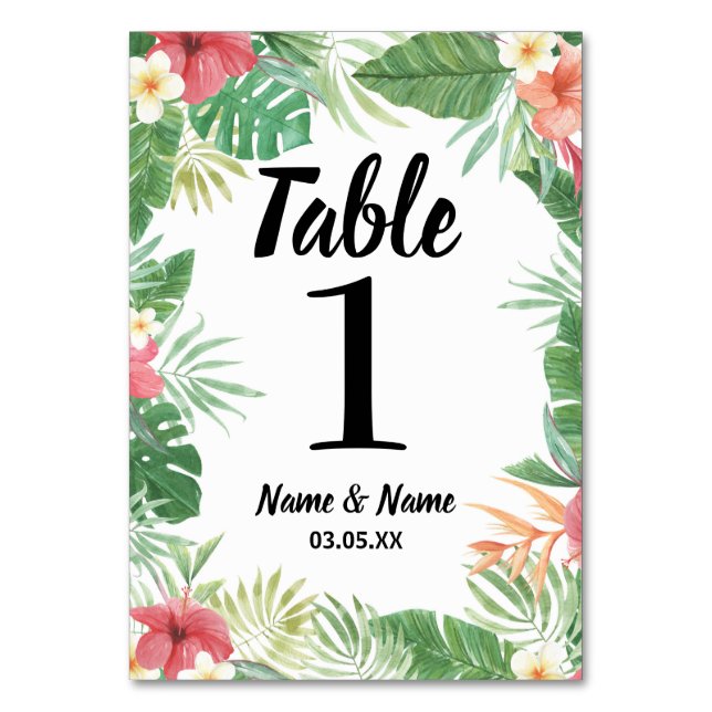 Table Numbers Wedding Tropical Aloha Flowers (Front)