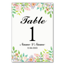 Table Numbers Wedding Watercolour Floral Elegant