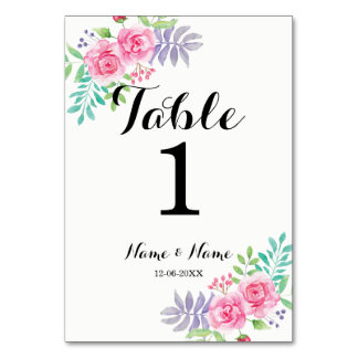 Table Numbers Wedding Watercolour Rose Flowers