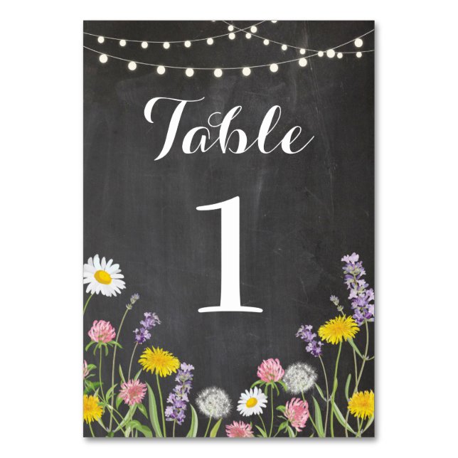 Table Numbers Wedding Wild Flowers Rustic Chalk (Front)
