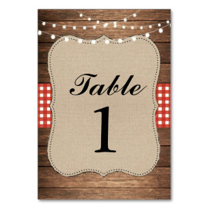 Table Numbers Wedding Wood Red Rustic Burlap Cards