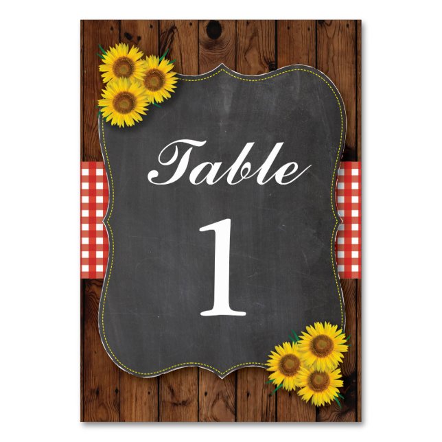 Table Numbers Wedding Wood Red Rustic Sunflower (Front)
