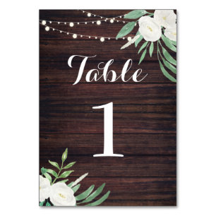 Table Numbers Wedding Wood Rustic White Flowers