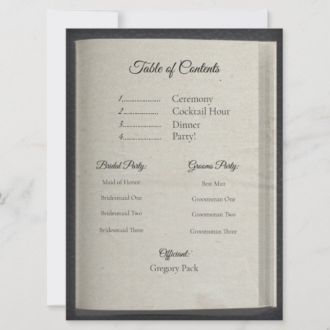 Table of Contents Ceremony Program (Front)