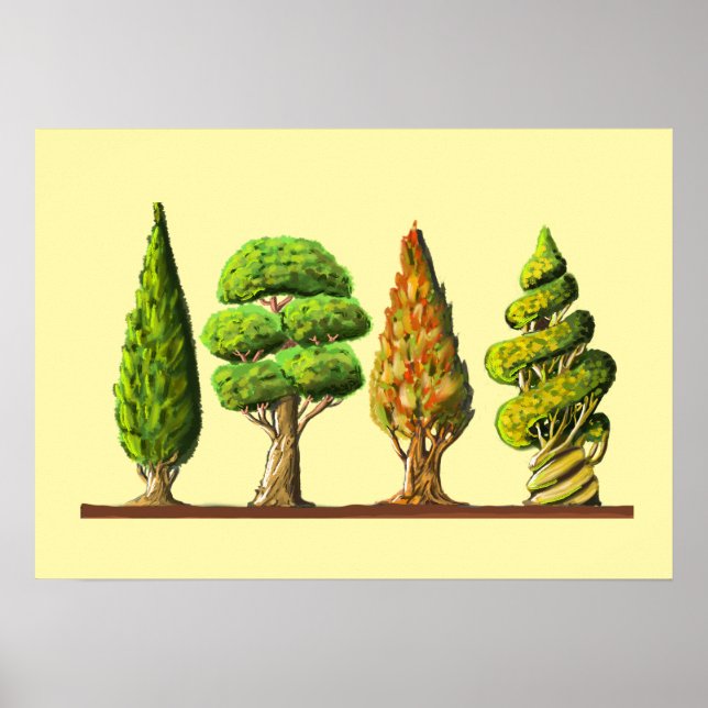 table of three carved trees digital drawing poster (Front)