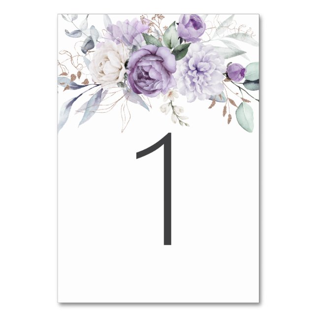 Table One Watercolor Purple Floral Wedding Number (Front)