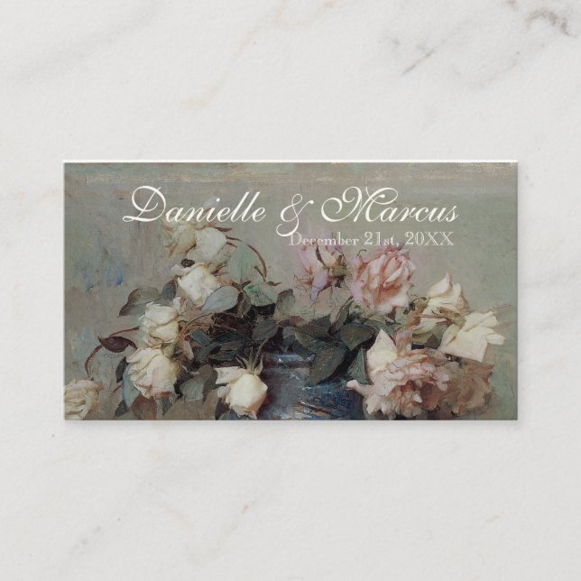 Table Place Card  - Impressionist Cream Pink Roses (Front)