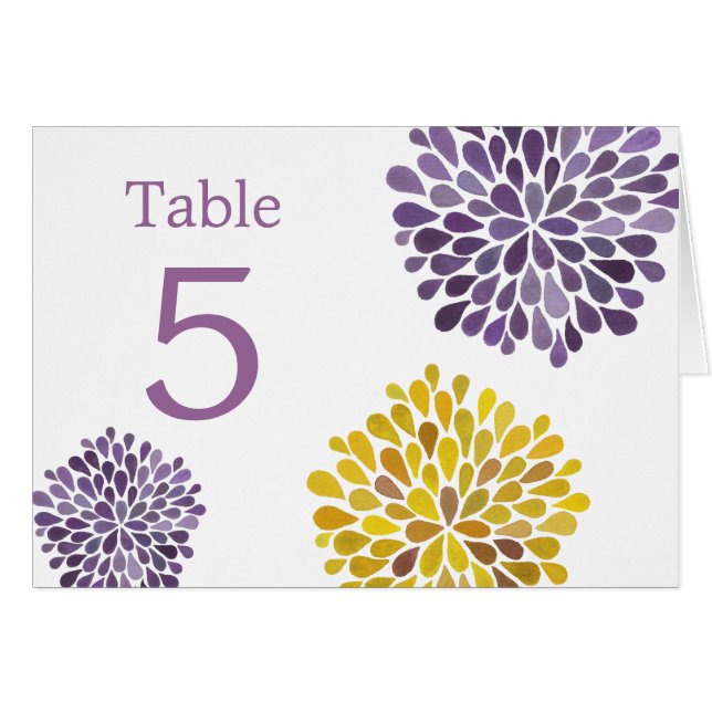 Table Place Cards Purple Yellow Dahlia Flowers (Front Horizontal)
