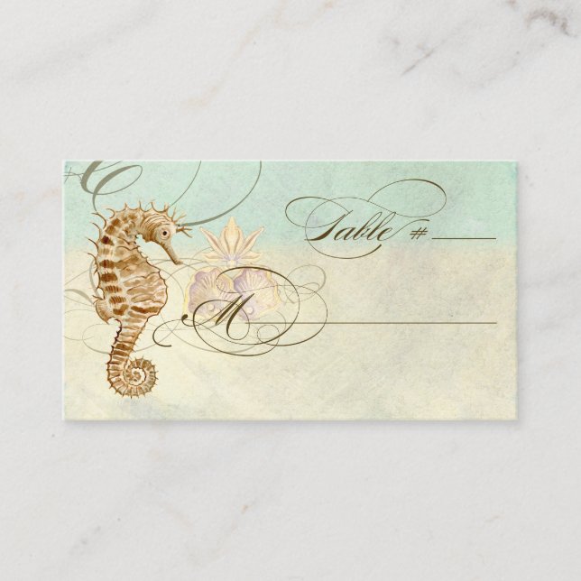 Table Place Setting Card Sea Horse Coastal Beach (Front)