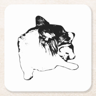 Table Poise: Corgi Outline Square Paper Coaster
