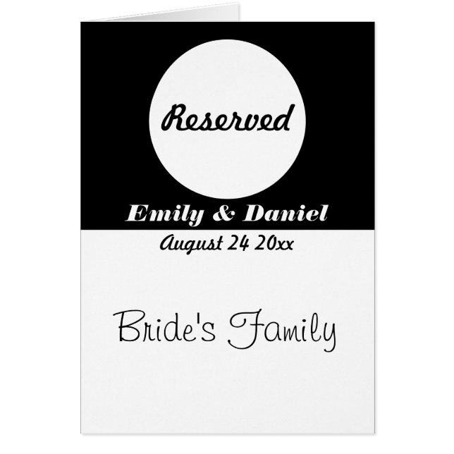 Table Reservation Card Black And White Wedding (Front)