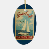 Table Rock Lake Sailboat Vintage Travel Missouri Ceramic Ornament (Right)