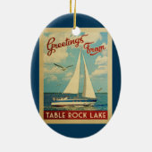 Table Rock Lake Sailboat Vintage Travel Missouri Ceramic Ornament (Back)