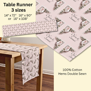 Table Runner Add Names Pink Roses & Doves Wedding