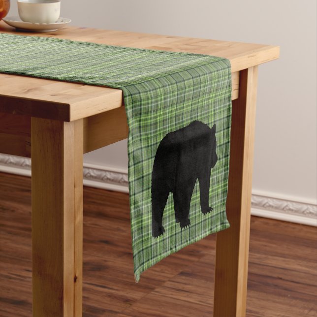 Table Runner Green Plaid & Bear (In Situ)