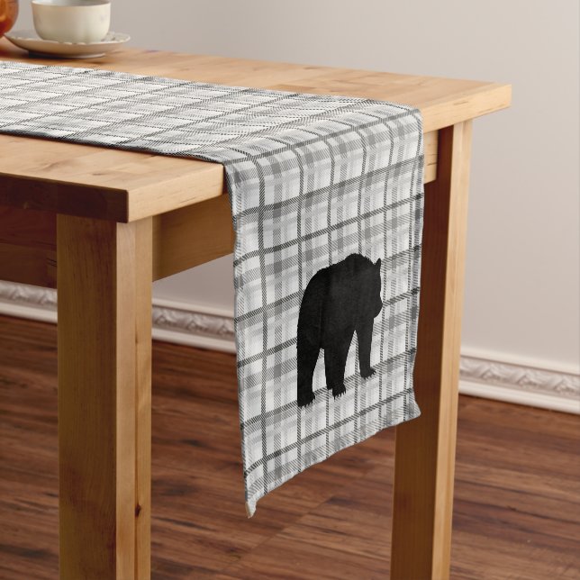Table Runner Grey Plaid & Bear (In Situ)