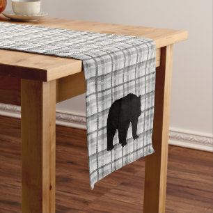 Table Runner Grey Plaid & Bear