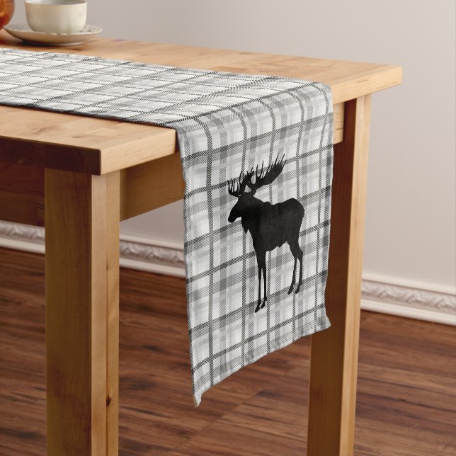 Table Runner Grey Plaid & Moose (In Situ)