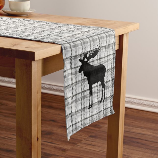 Table Runner Grey Plaid & Moose (In Situ)