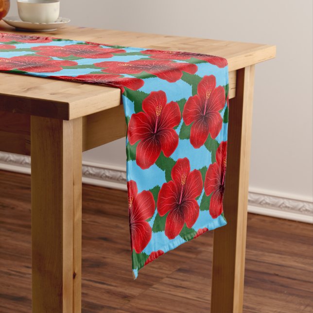 Table Runner-Red Hibiscus Table Runner (In Situ)