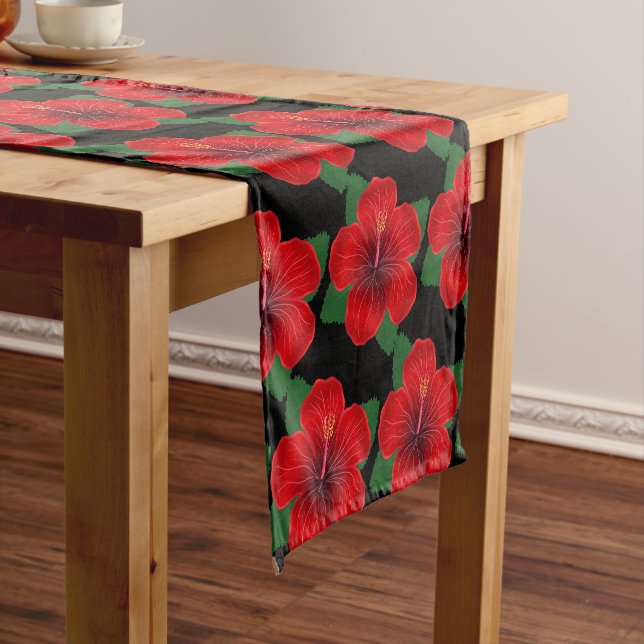 Table Runner-Red Hibiscus Table Runner (In Situ)