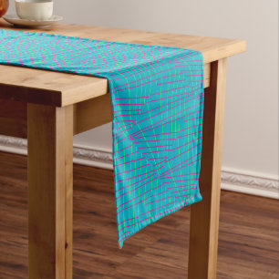 Table Runner Turquoise Blue Geometry Lines KidsArt