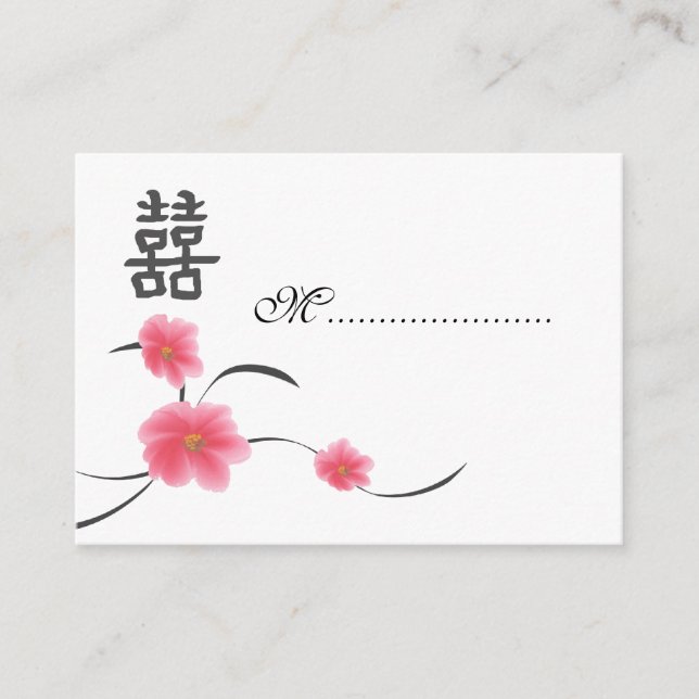 Table Seating Card Cherry Blossom Double Happiness (Front)