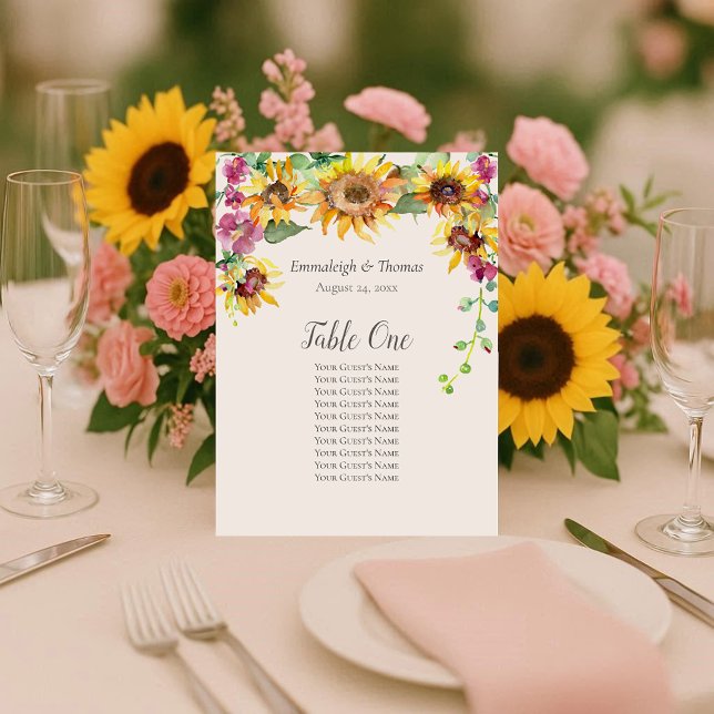 Table Seating Chart Sunflower Fall Florals Pedestal Sign (Creator Uploaded)