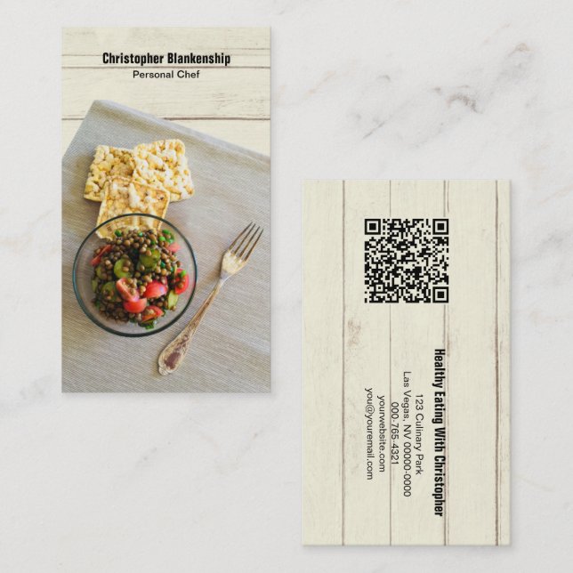 Table Setting Personal Chef Custom Photo QR Code Business Card (Front/Back)