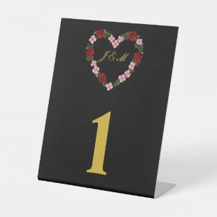 Table Sign Black Floral Heart Wedding