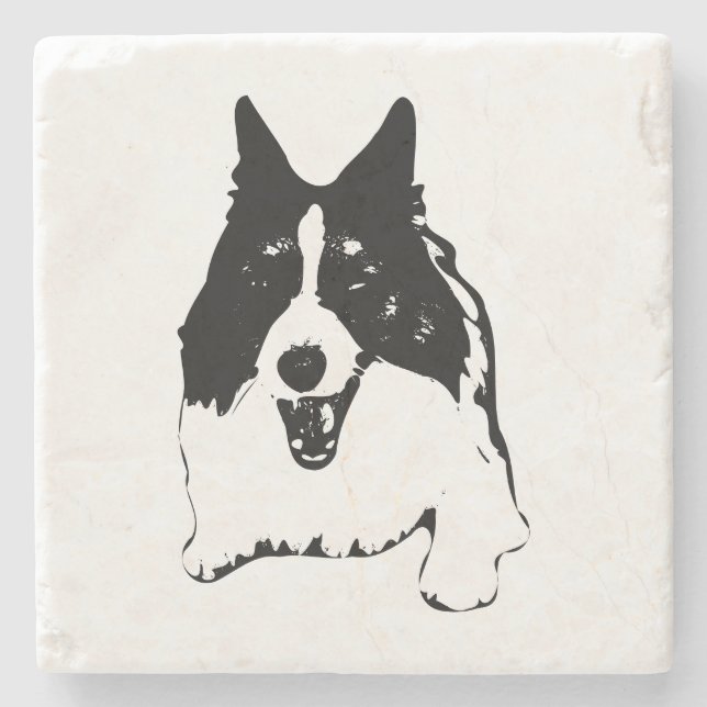 Table Smiles, Corgi Study Stone Coaster (Front)