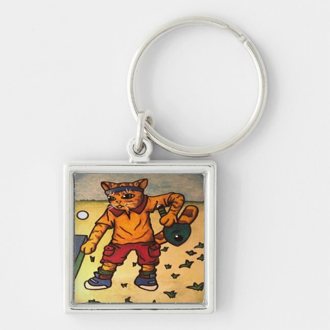 Table Tennis Cat Key Ring (Front)
