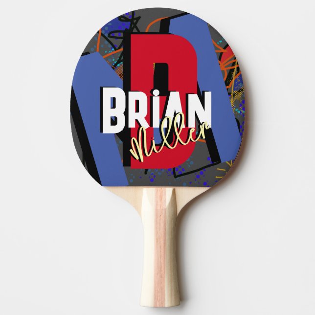 Table Tennis Colourful Name Monogram Ping Pong Paddle (Front)