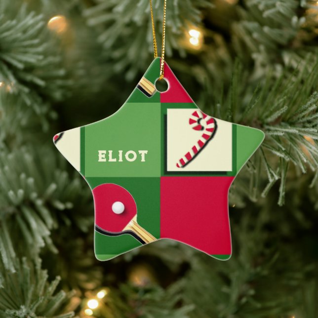 Table Tennis Holiday Gift Ceramic Ornament (Tree)