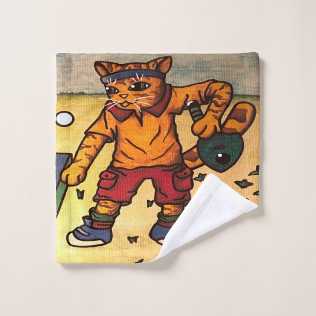 Table Tennis Ping-Pong Cat Bath Towel Set (Wash Cloth)